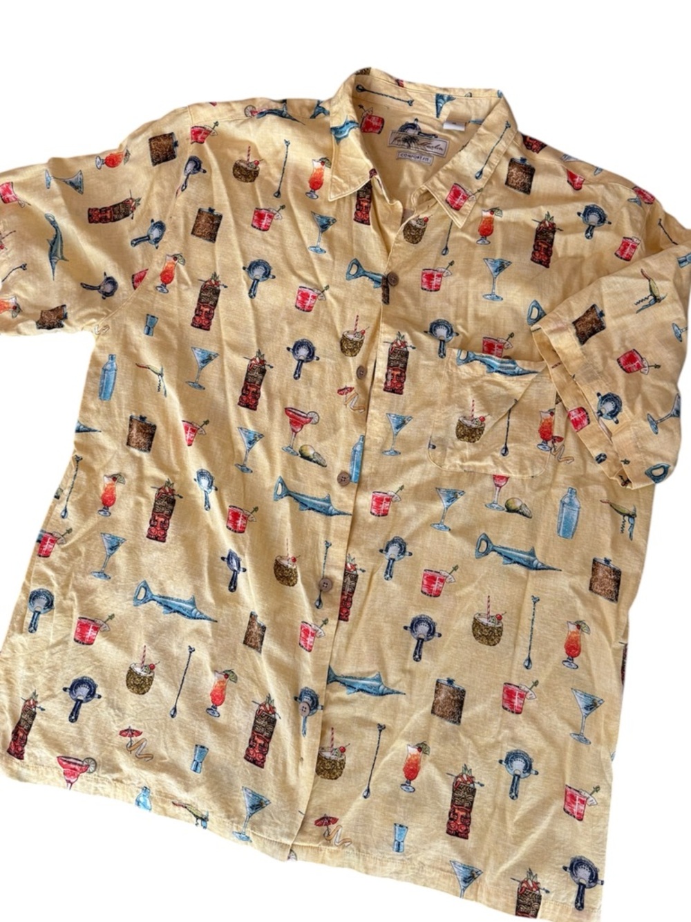 Joe Marlin Men's Yellow Cocktail Hawaiian Short-Sleeve Button Down Casual Shirt